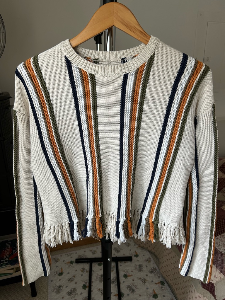 Whistles Fringe Hem Knit Striped Pullover Sweater Women’s Small